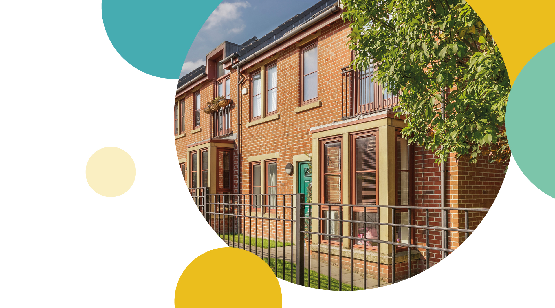 A house in the sunshine with a teal coloured door