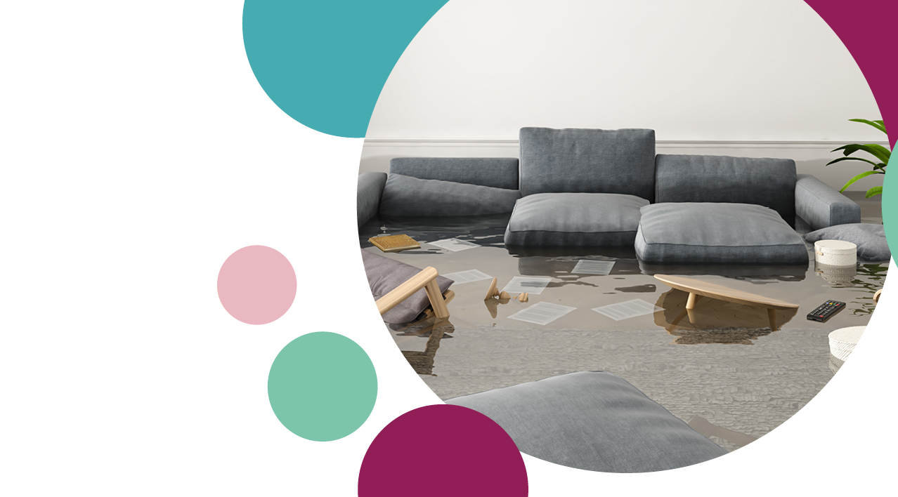 Flooded front room of a house 