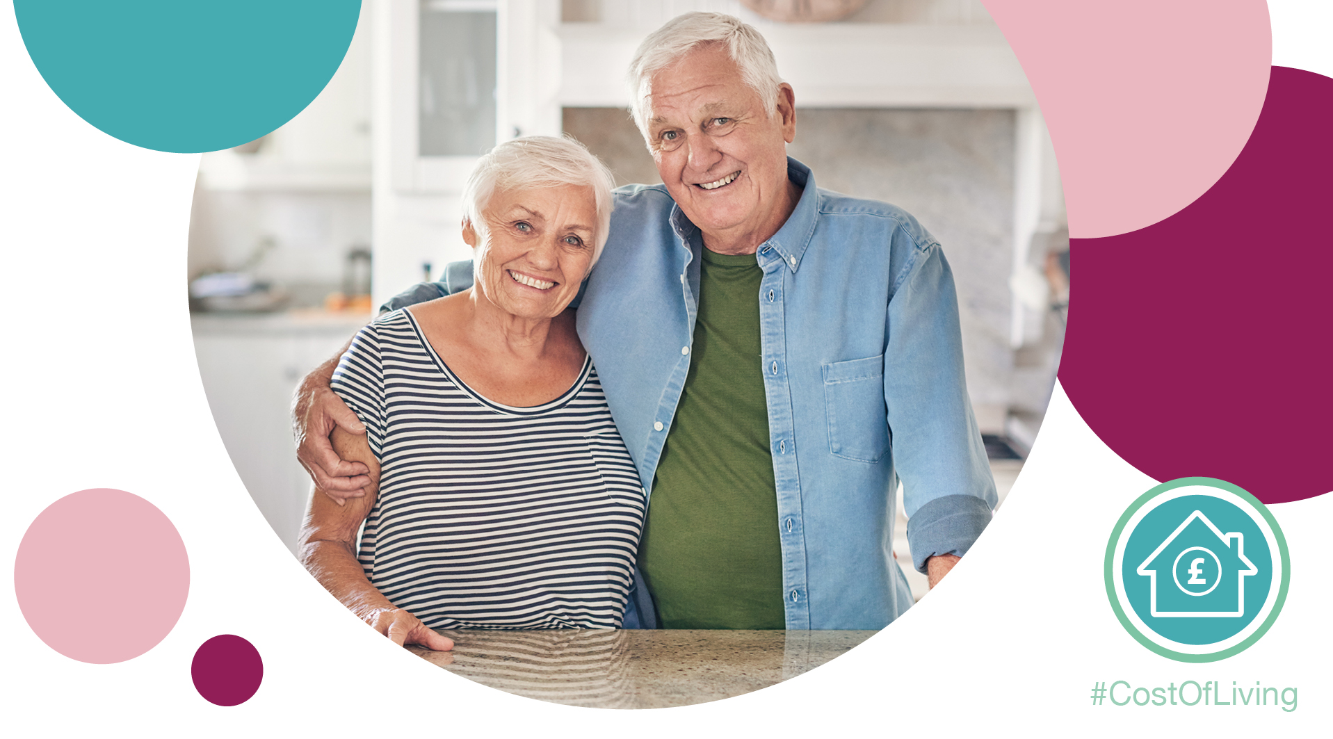 Two residents hugging next to the counter top 