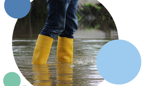 Person in yellow wellies walking through a flood