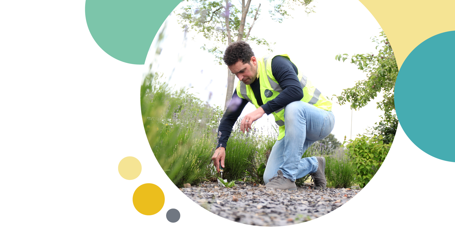 An Irwell Valley Employee gardening in hi vis