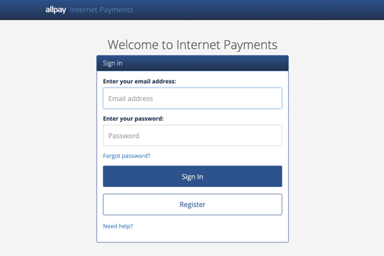 A screenshot of the interent payment